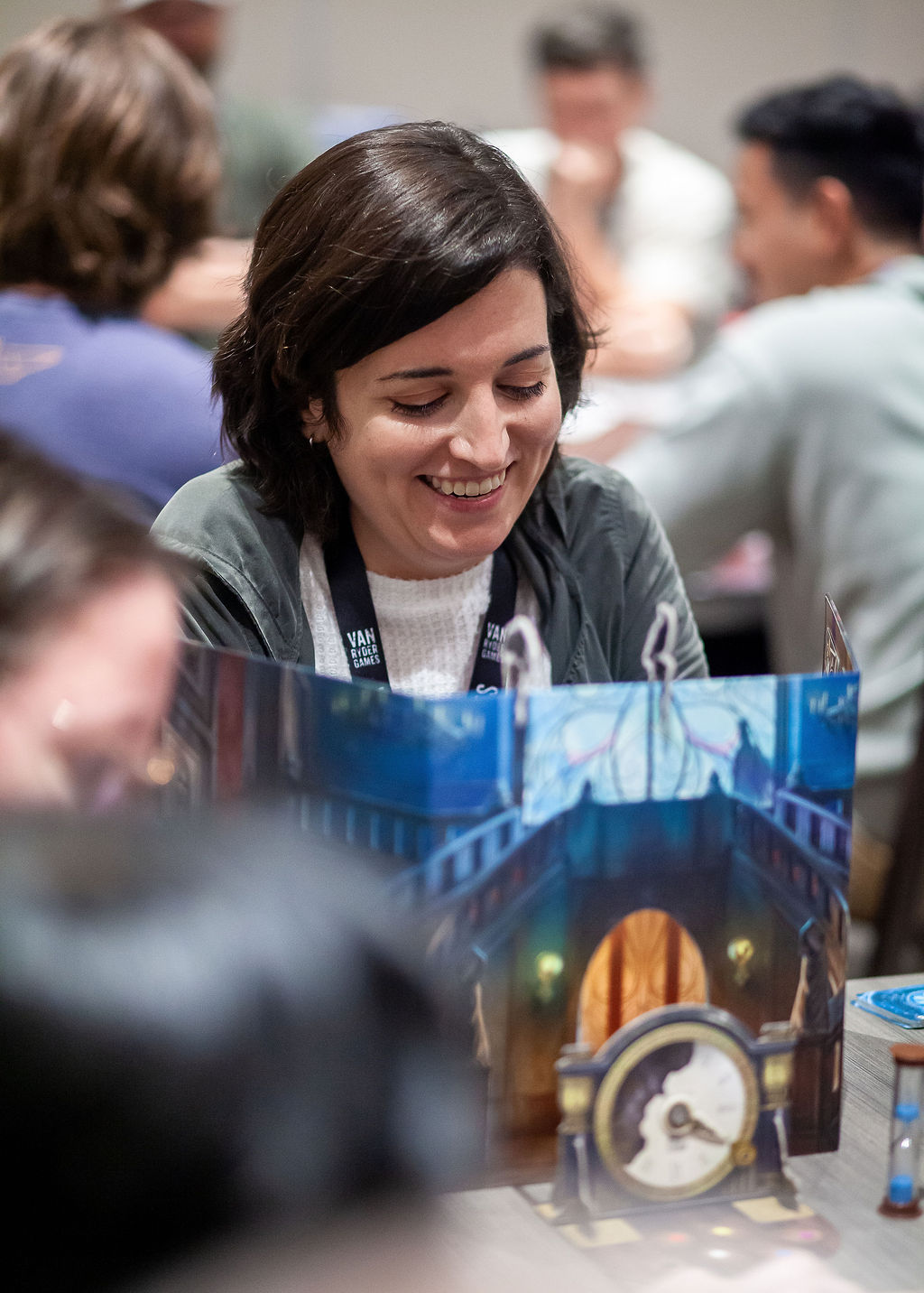 Gamer smiling at table